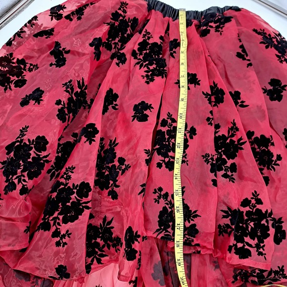 Burgundy Red sheer high low black flocked floral skirt M/L - Picture 8 of 9